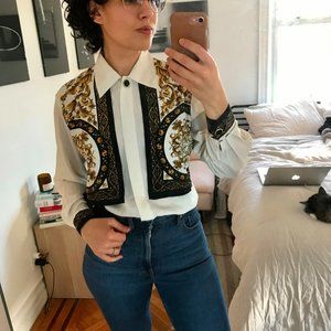 Vintage brocade patterned button- down